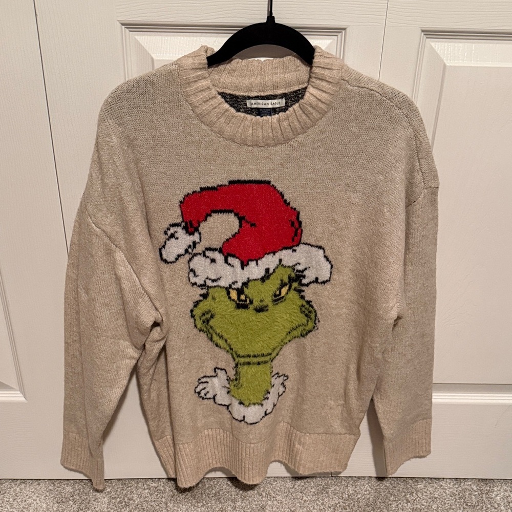 American Eagle Outfitters Cream Sweater with Grinch Graphic
